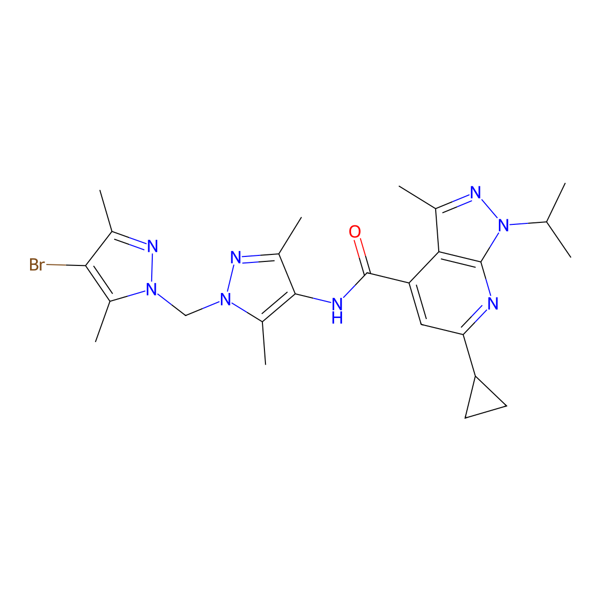 N-{1-[(4-bromo-3,5-dimethyl-1H-pyrazol-1-yl)methyl]-3,5-dimethyl-1H-pyrazol-4-yl}-6-cyclopropyl-3-methyl-1-(propan-2-yl)-1H-pyrazolo[3,4-b]pyridine-4-carboxamide molecular structure, CAS 1006357-78-3