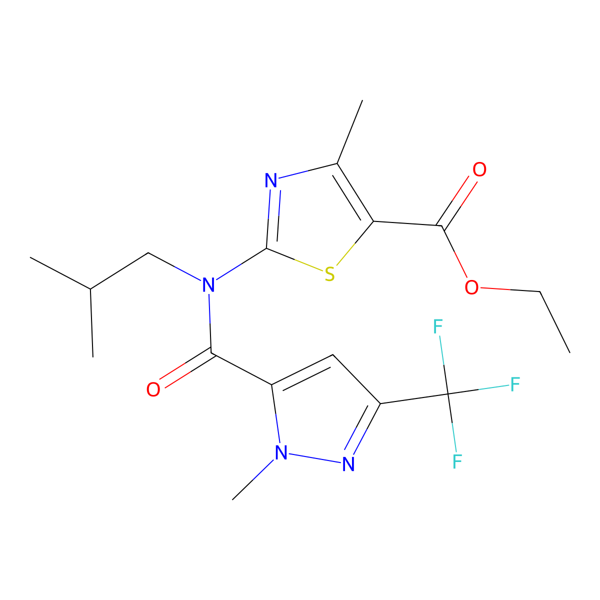 ethyl 4-methyl-2-[(2-methylpropyl){[1-methyl-3-(trifluoromethyl)-1H-pyrazol-5-yl]carbonyl}amino]-1,3-thiazole-5-carboxylate molecular structure, CAS 1006357-93-2