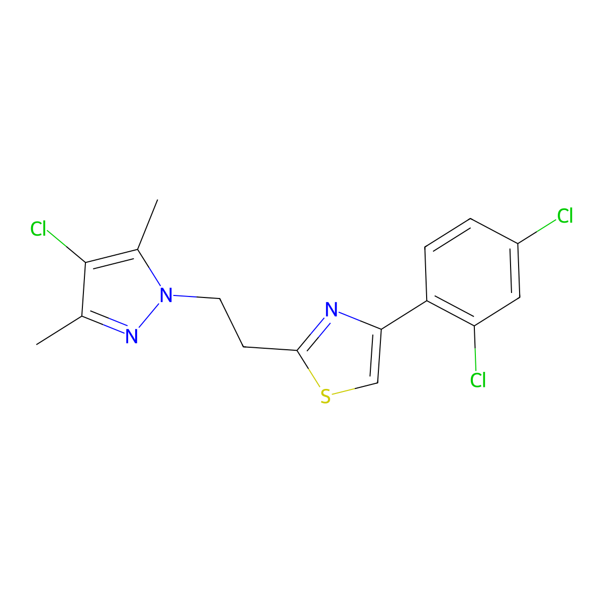 2-[2-(4-chloro-3,5-dimethyl-1H-pyrazol-1-yl)ethyl]-4-(2,4-dichlorophenyl)-1,3-thiazole molecular structure, CAS 1006358-23-1