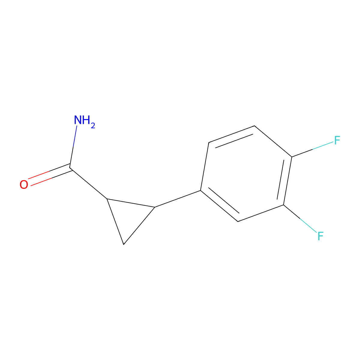 (1R,2R)-2-(3,4-difluorophenyl)cyclopropane-1-carboxamide molecular structure, CAS 1006376-62-0