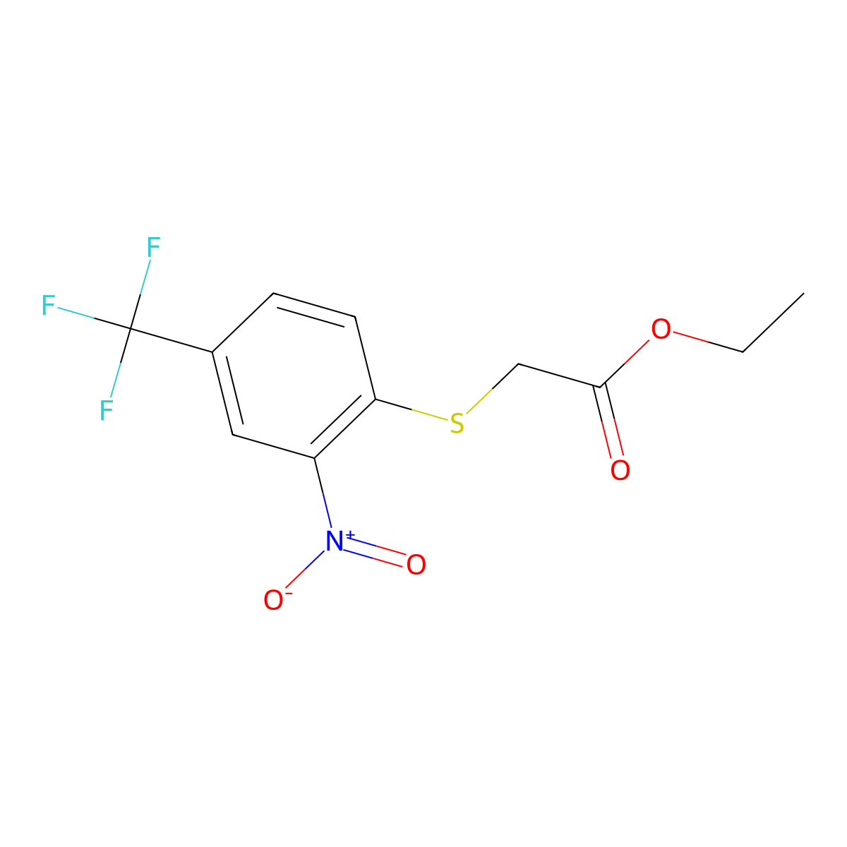 Ethyl 2-((2-nitro-4-(trifluoromethyl)phenyl)thio)acetate molecular structure, CAS 100638-03-7