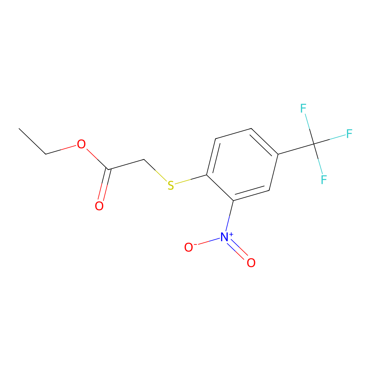 Ethyl 2-((2-nitro-4-(trifluoromethyl)phenyl)thio)acetate molecular structure, CAS 100638-03-7
