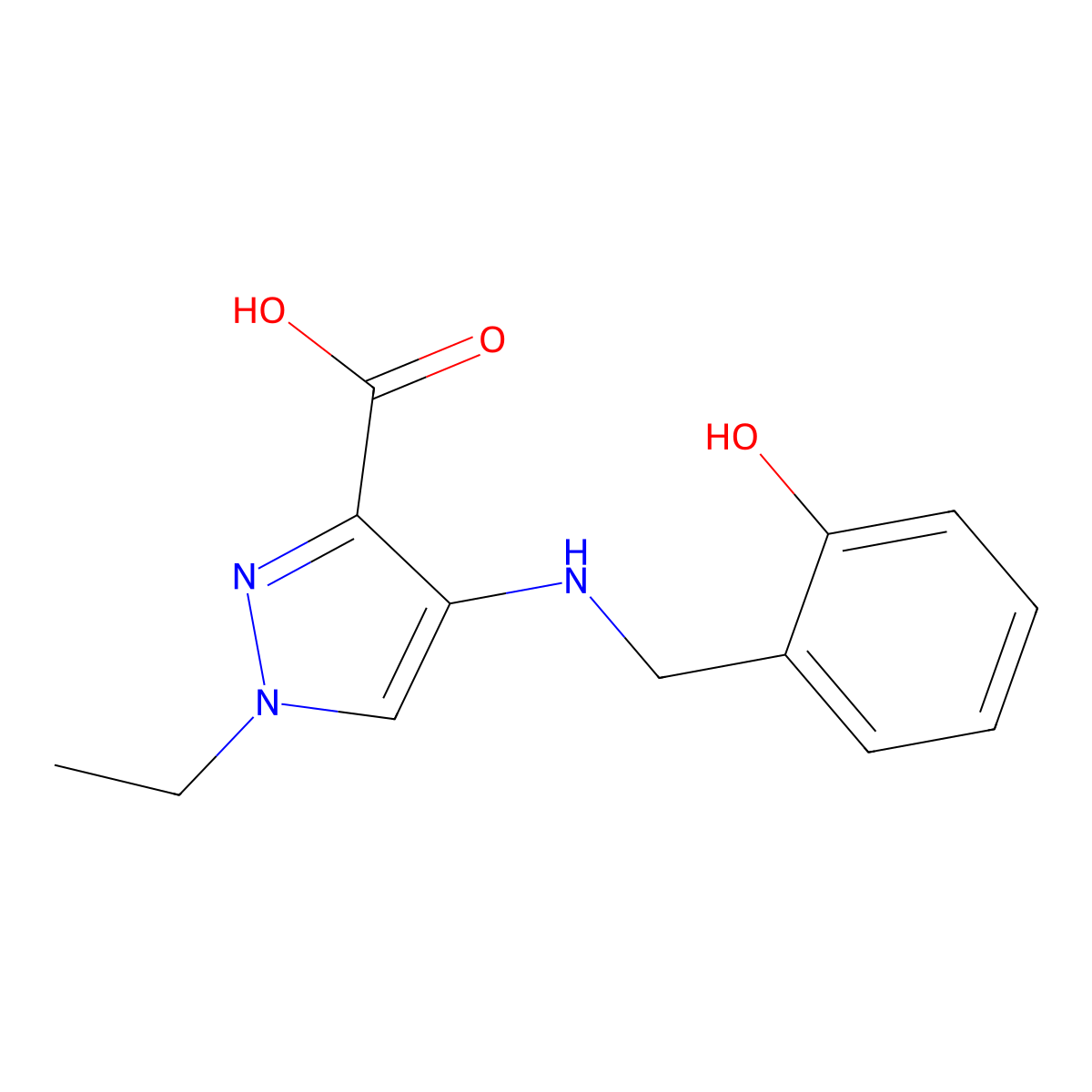 1-ethyl-4-[(2-hydroxybenzyl)amino]-1H-pyrazole-3-carboxylic acid molecular structure, CAS 1006432-18-3