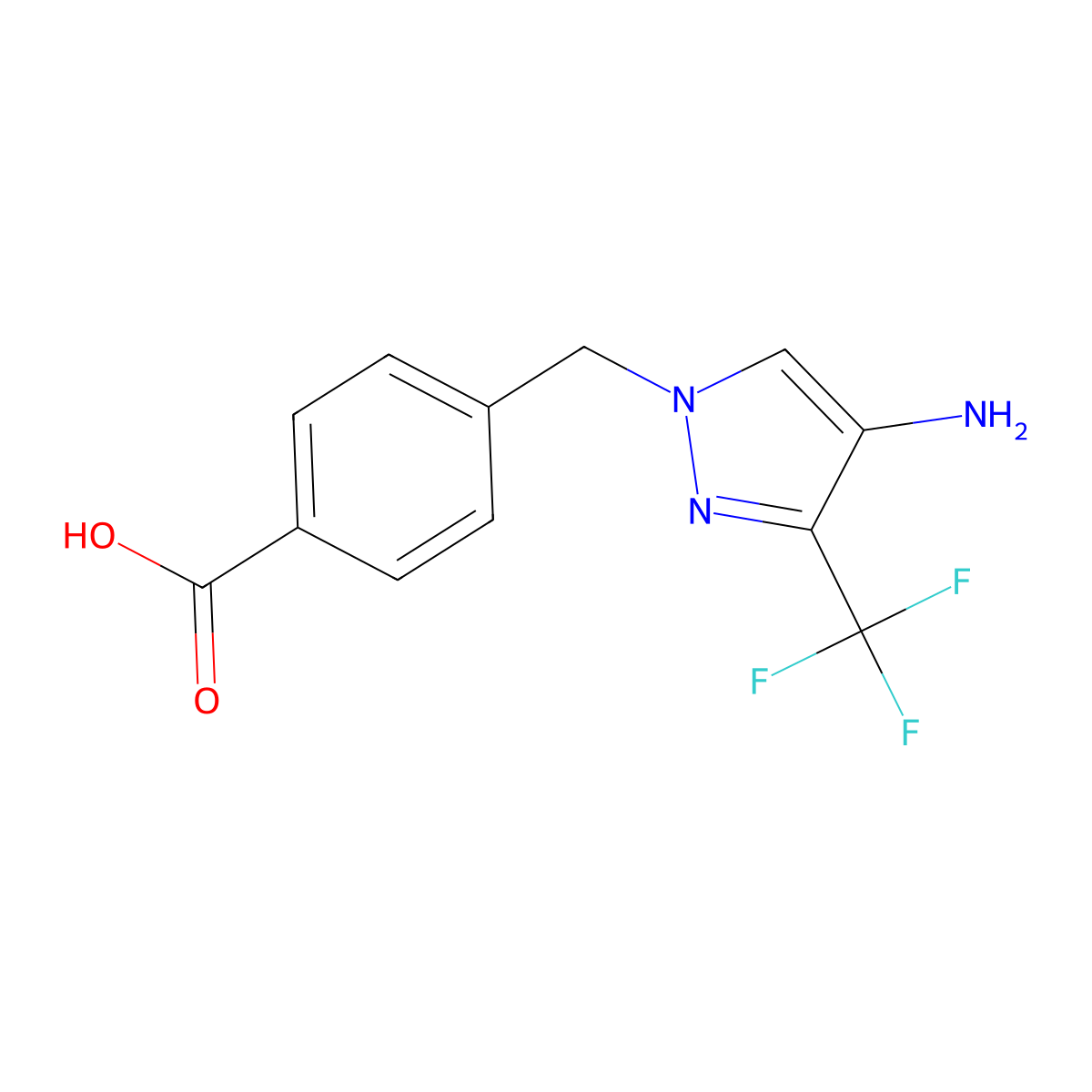 4-{[4-Amino-3-(trifluoromethyl)-1H-pyrazol-1-YL]methyl}benzoic acid molecular structure, CAS 1006433-86-8