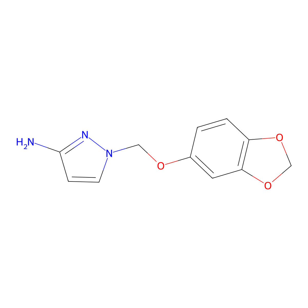 1-((Benzo[d][1,3]dioxol-5-yloxy)methyl)-1H-pyrazol-3-amine molecular structure, CAS 1006434-99-6