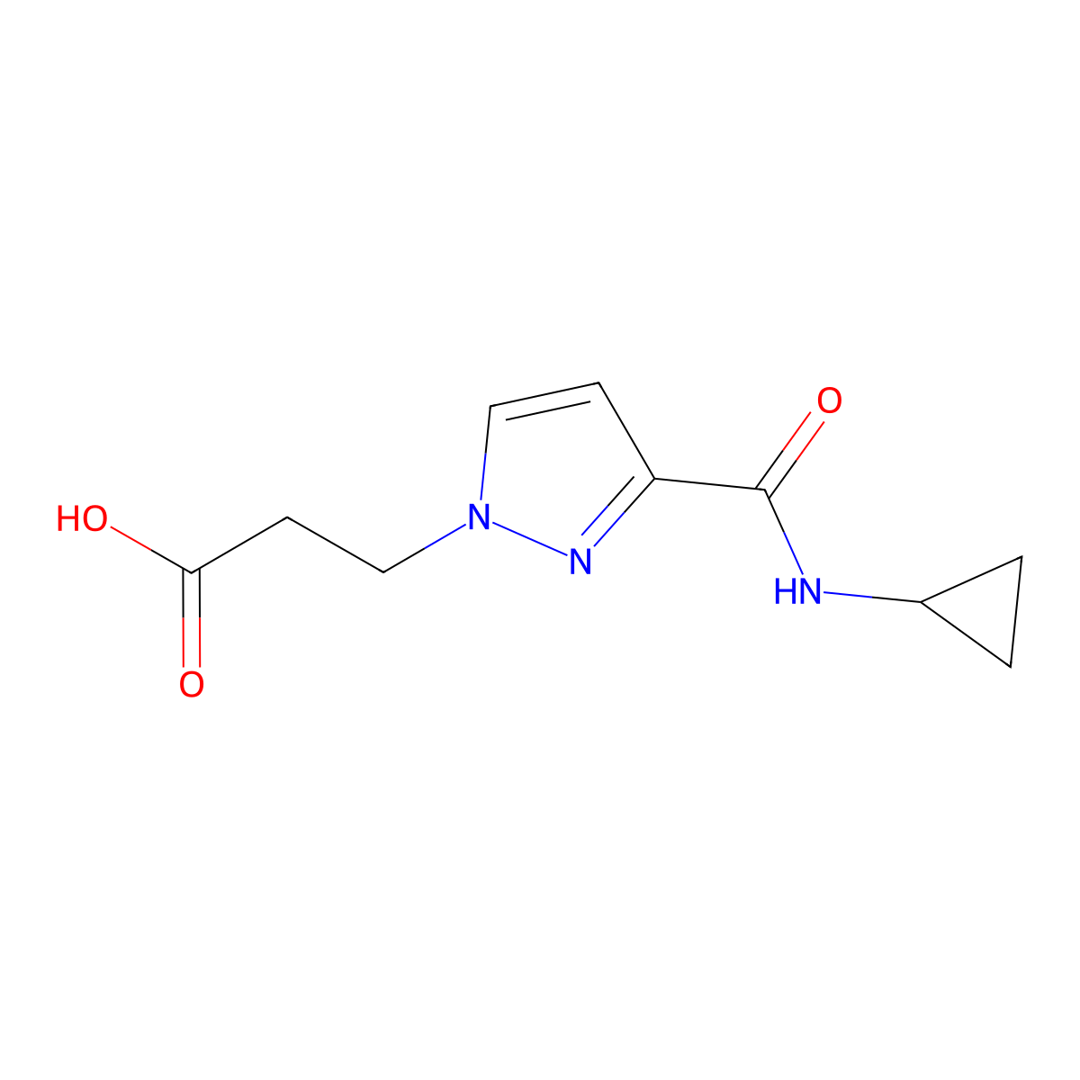3-[3-(cyclopropylcarbamoyl)-1H-pyrazol-1-yl]propanoic acid molecular structure, CAS 1006435-17-1