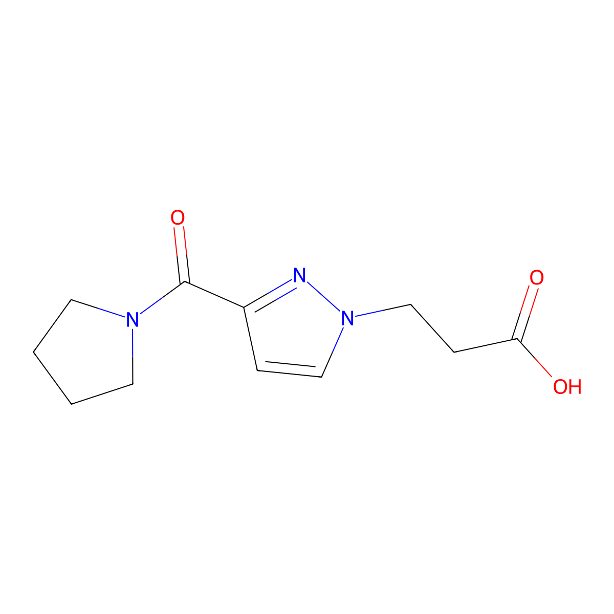 3-[3-(pyrrolidin-1-ylcarbonyl)-1H-pyrazol-1-yl]propanoic acid molecular structure, CAS 1006435-21-7