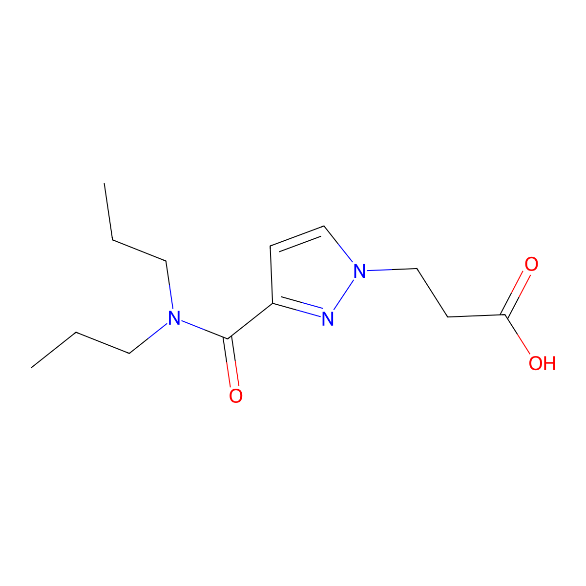 3-(3-(Dipropylcarbamoyl)-1H-pyrazol-1-yl)propanoic acid molecular structure, CAS 1006435-43-3
