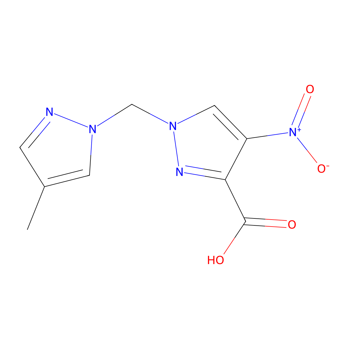1-[(4-Methyl-1H-pyrazol-1-YL)methyl]-4-nitro-1H-pyrazole-3-carboxylic acid molecular structure, CAS 1006435-57-9