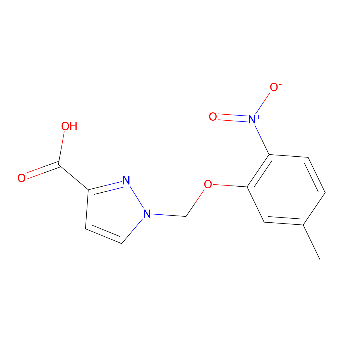 1-[(5-Methyl-2-nitrophenoxy)methyl]-1H-pyrazole-3-carboxylic acid molecular structure, CAS 1006436-24-3
