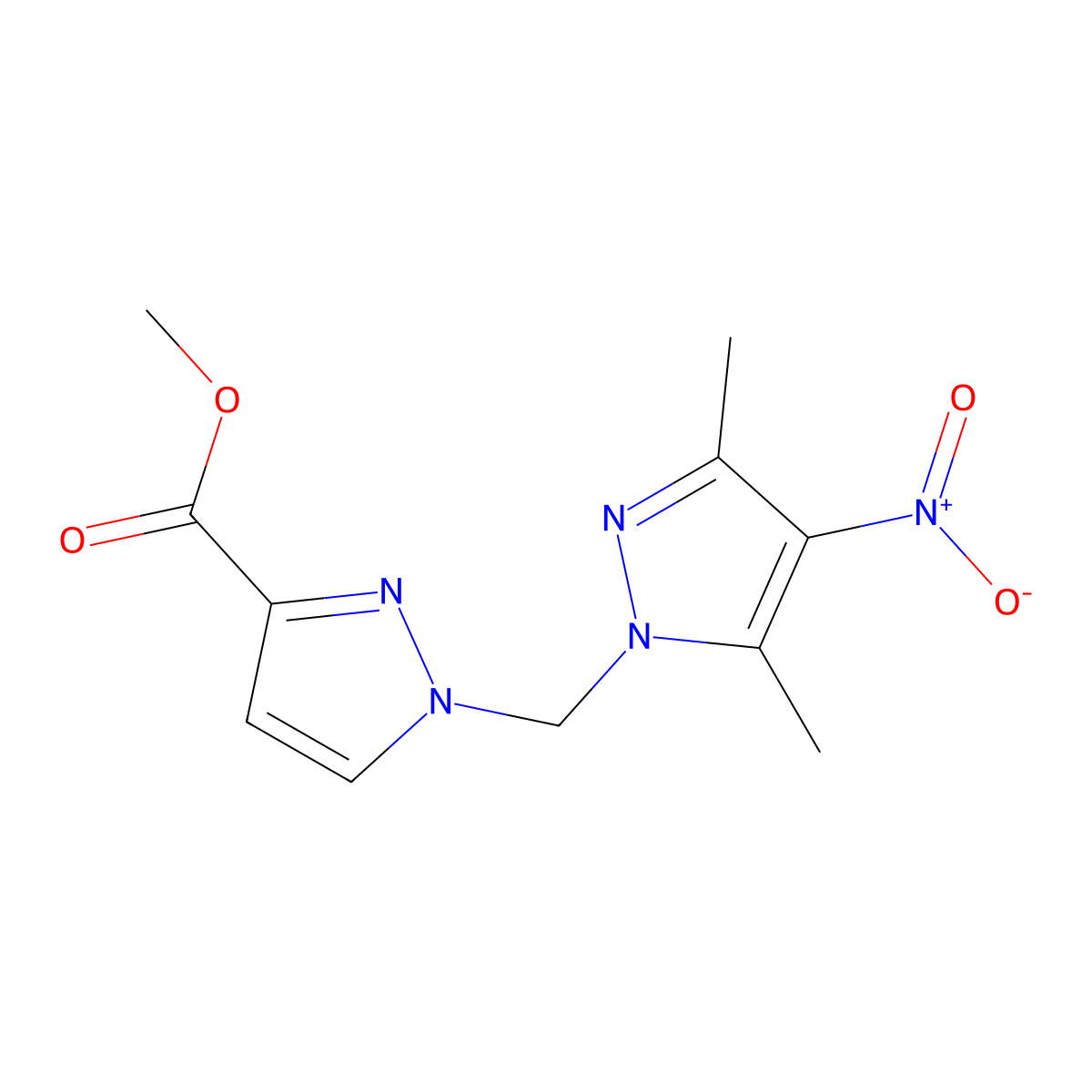 methyl 1-[(3,5-dimethyl-4-nitro-1H-pyrazol-1-yl)methyl]-1H-pyrazole-3-carboxylate molecular structure, CAS 1006437-94-0