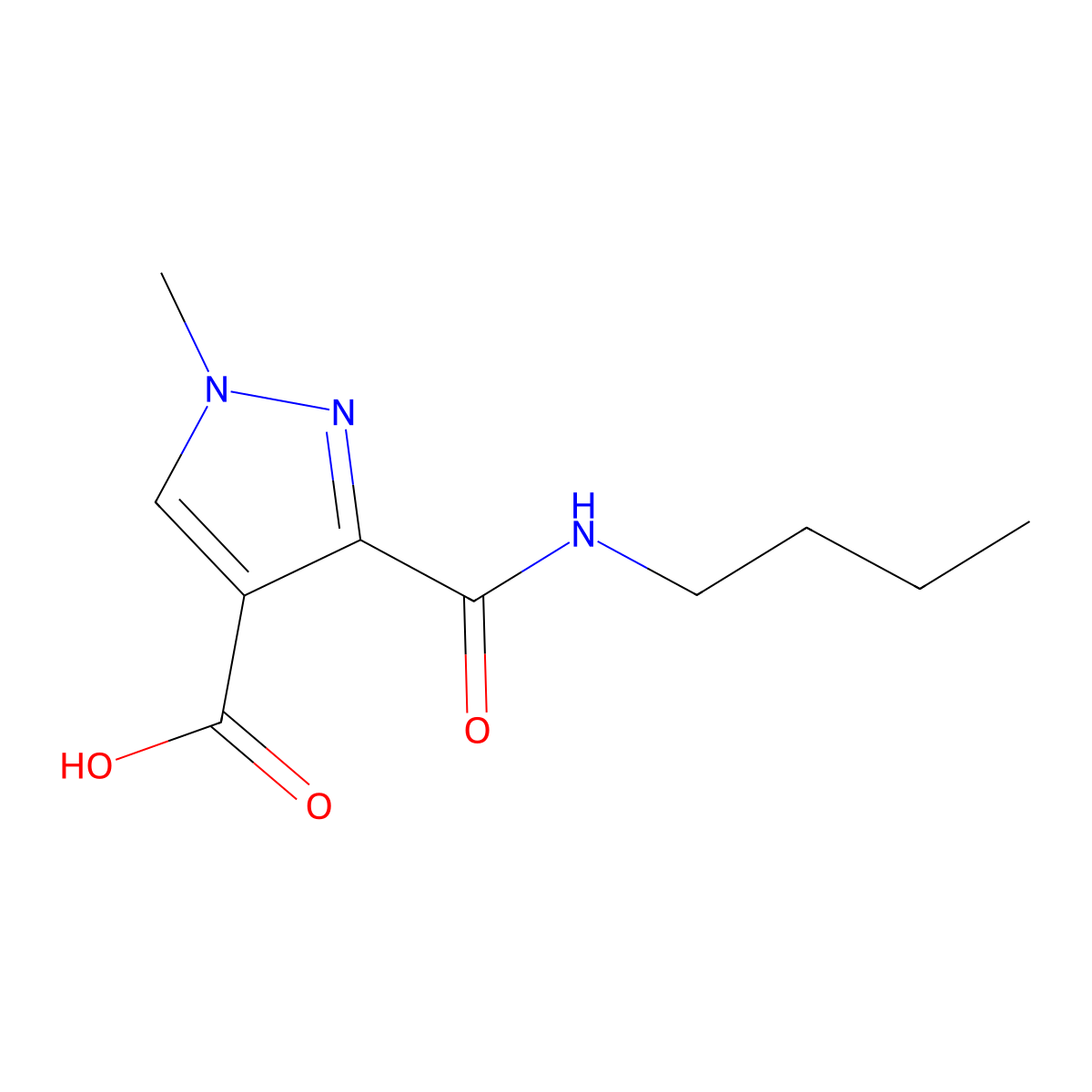 3-(butylcarbamoyl)-1-methyl-1H-pyrazole-4-carboxylic acid molecular structure, CAS 1006440-41-0