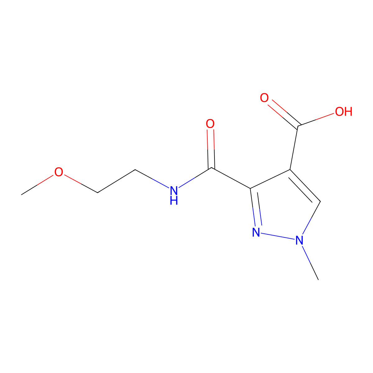 3-[(2-methoxyethyl)carbamoyl]-1-methyl-1H-pyrazole-4-carboxylic acid molecular structure, CAS 1006440-44-3