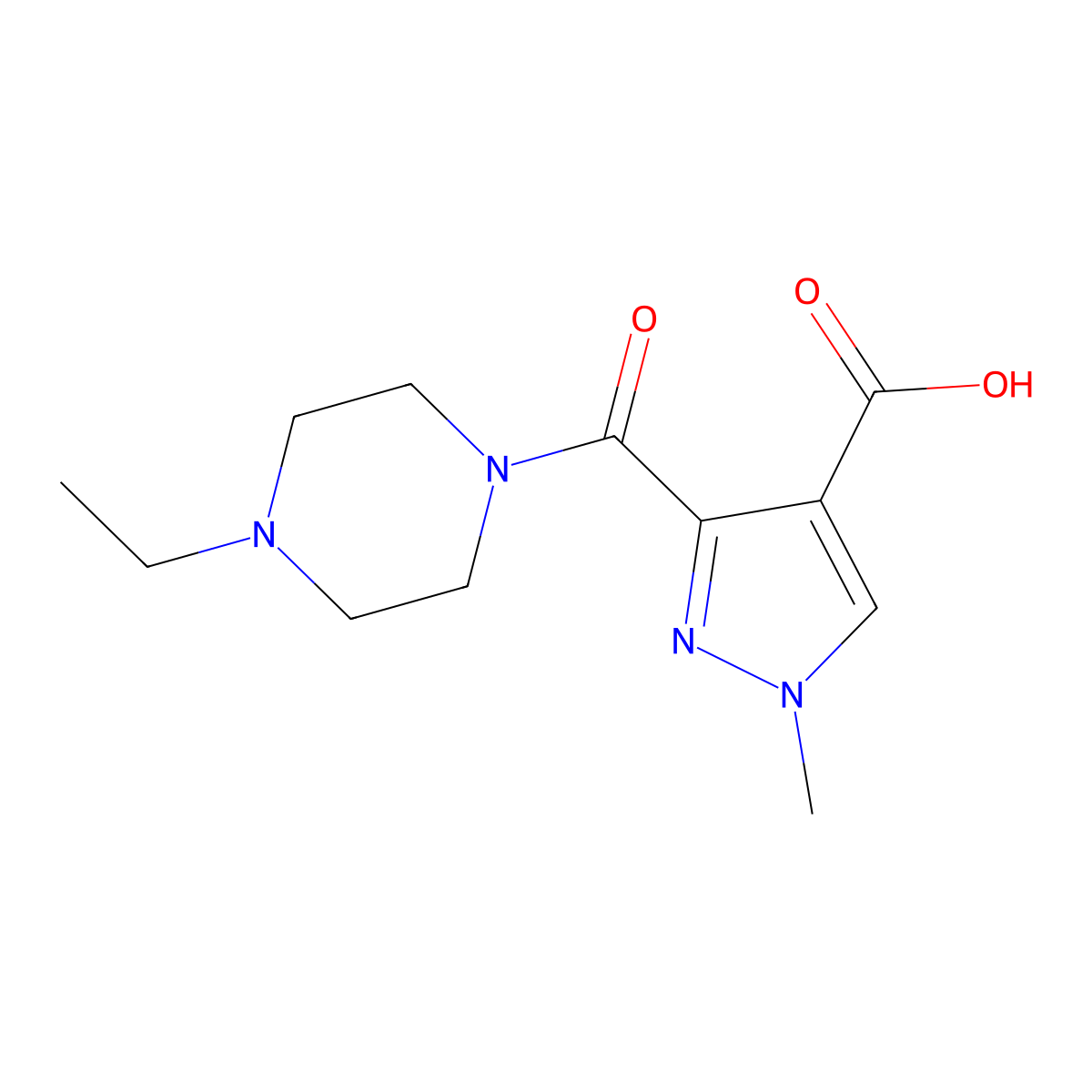3-[(4-ethylpiperazin-1-yl)carbonyl]-1-methyl-1H-pyrazole-4-carboxylic acid molecular structure, CAS 1006440-78-3