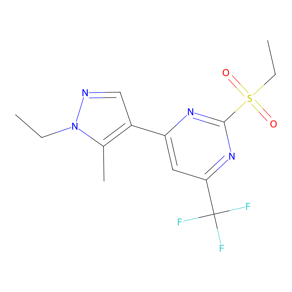 4-(1-ethyl-5-methyl-1H-pyrazol-4-yl)-2-(ethylsulfonyl)-6-(trifluoromethyl)pyrimidine molecular structure, CAS 1006440-79-4