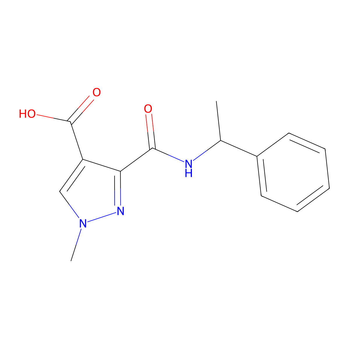 1-Methyl-3-([(1-phenylethyl)amino]carbonyl)-1H-pyrazole-4-carboxylic acid molecular structure, CAS 1006440-84-1