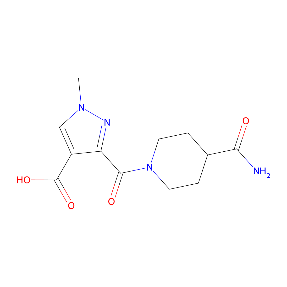 3-[(4-Carbamoylpiperidyl)carbonyl]-1-methylpyrazole-4-carboxylic acid molecular structure, CAS 1006440-90-9