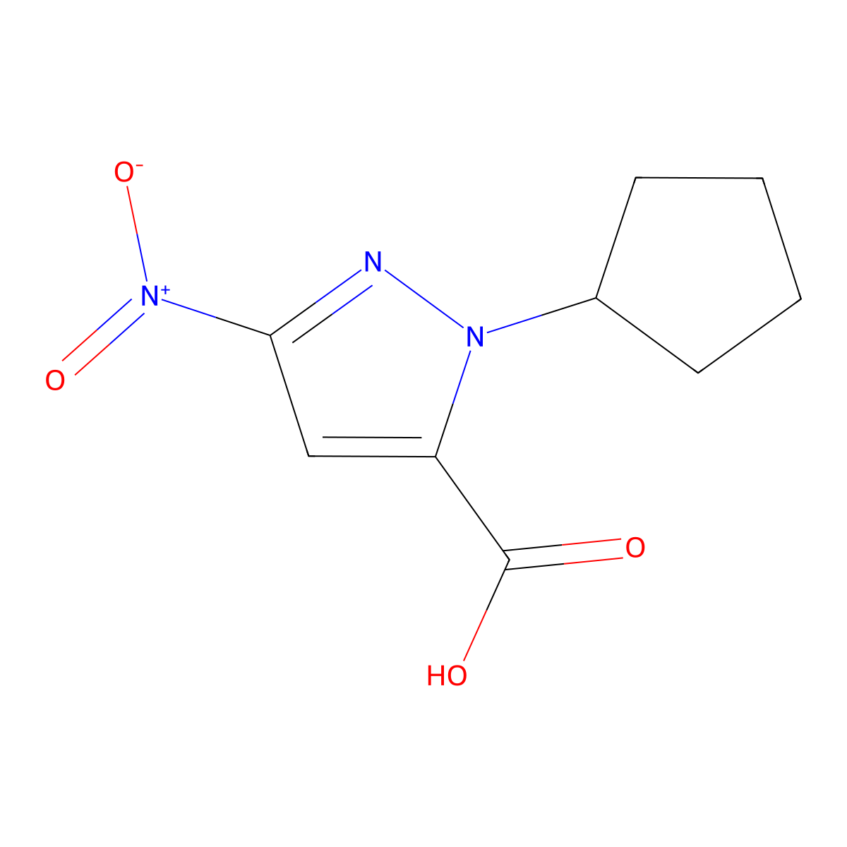 1-Cyclopentyl-3-nitro-1H-pyrazole-5-carboxylic acid molecular structure, CAS 1006441-13-9