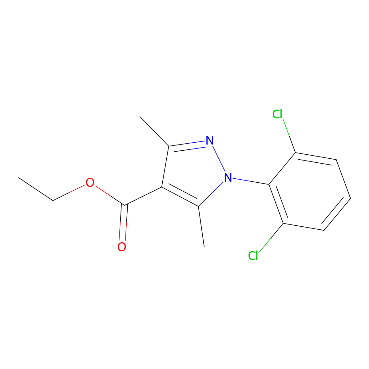 ethyl 1-(2,6-dichlorophenyl)-3,5-dimethyl-1H-pyrazole-4-carboxylate molecular structure, CAS 1006441-21-9