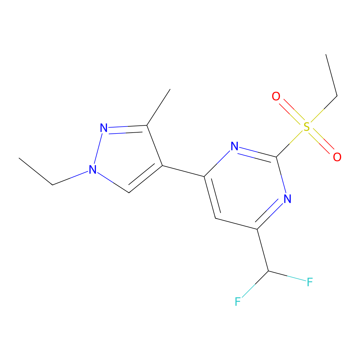 4-(difluoromethyl)-6-(1-ethyl-3-methyl-1H-pyrazol-4-yl)-2-(ethylsulfonyl)pyrimidine molecular structure, CAS 1006441-37-7