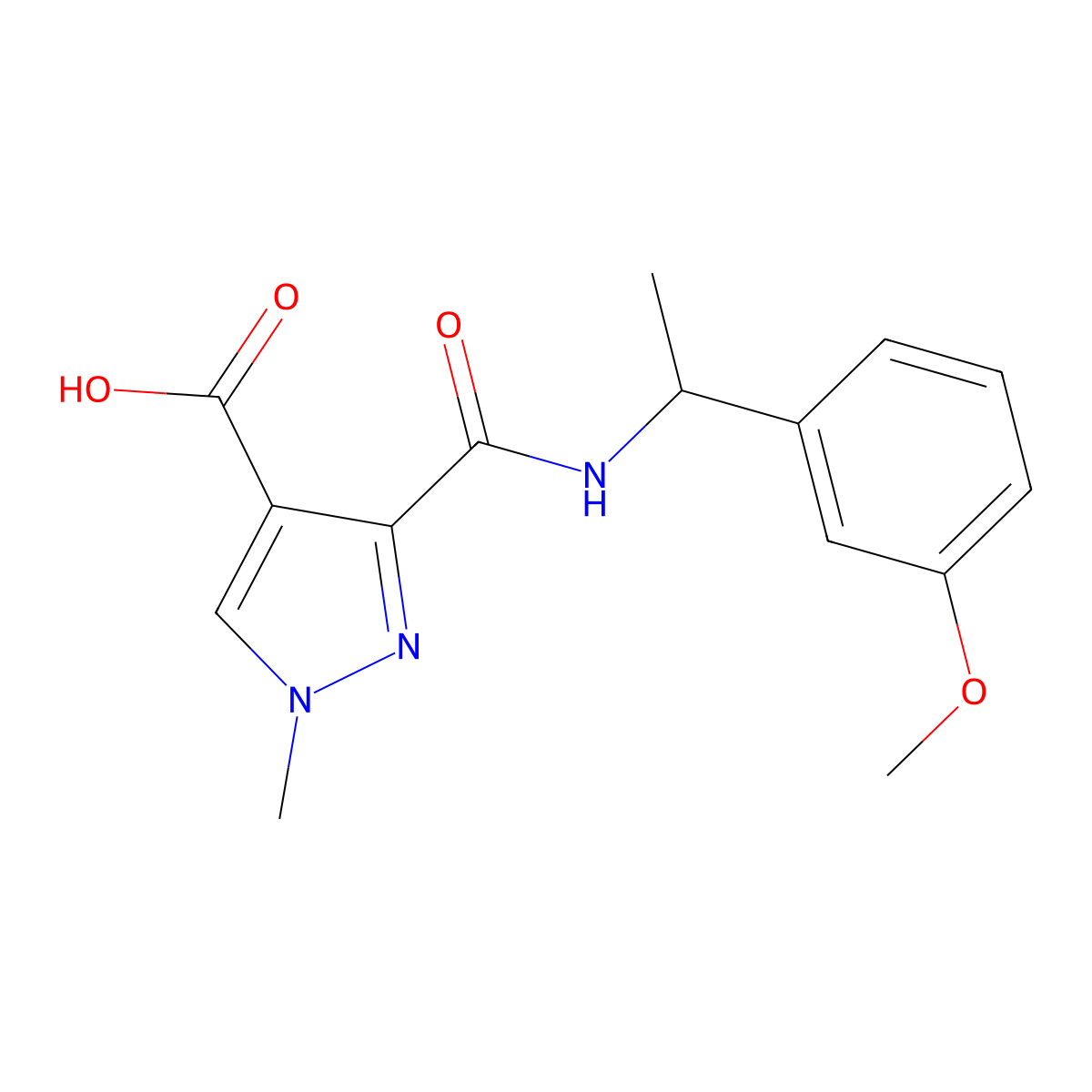 3-({[1-(3-Methoxyphenyl)ethyl]amino}carbonyl)-1-methyl-1H-pyrazole-4-carboxylic acid molecular structure, CAS 1006441-56-0