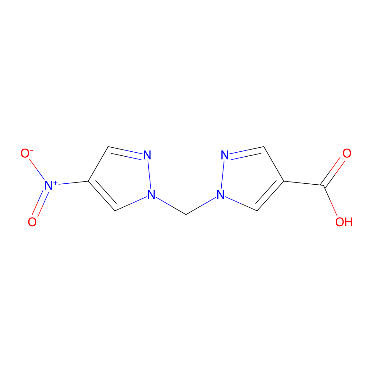 1-[(4-nitro-1H-pyrazol-1-yl)methyl]-1H-pyrazole-4-carboxylic acid molecular structure, CAS 1006441-58-2