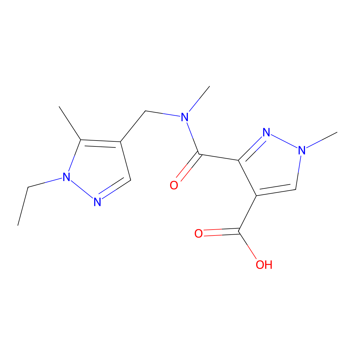 3-{[[(1-Ethyl-5-methyl-1H-pyrazol-4-YL)methyl](methyl)amino]carbonyl}-1-methyl-1H-pyrazole-4-carboxylic acid molecular structure, CAS 1006441-62-8