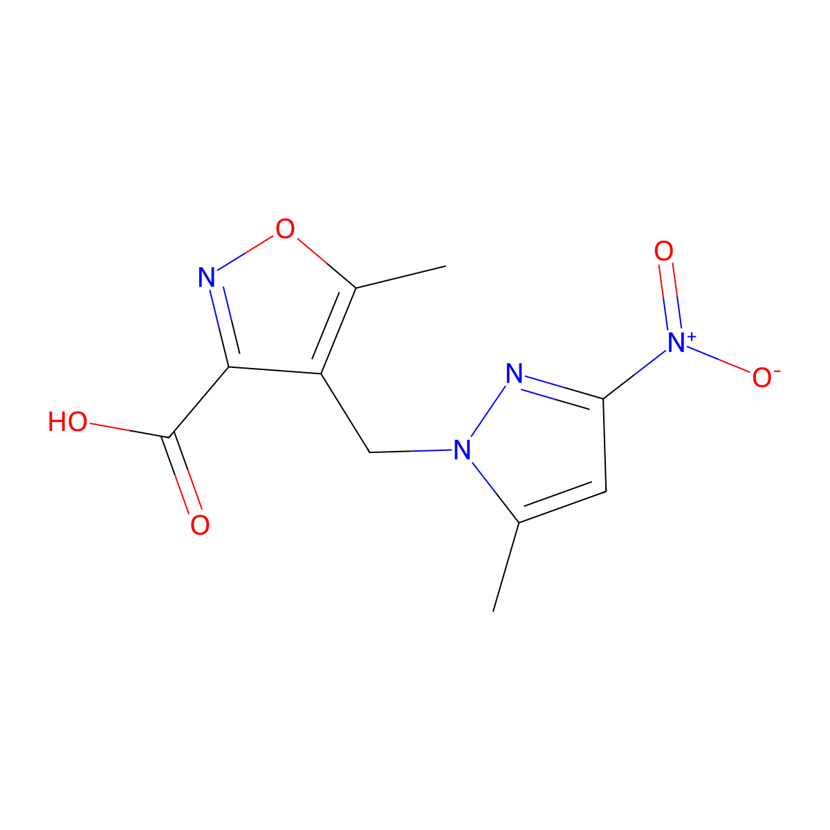 5-Methyl-4-[(5-methyl-3-nitro-1H-pyrazol-1-YL)methyl]isoxazole-3-carboxylic acid molecular structure, CAS 1006441-81-1