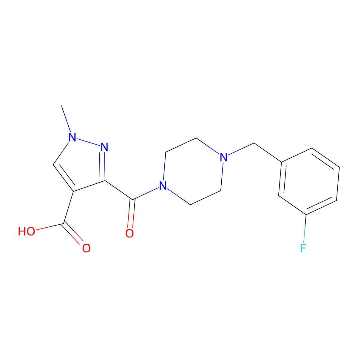 3-[[4-[(3-Fluorophenyl)methyl]-1-piperazinyl]carbonyl]-1-methyl-1H-pyrazole-4-carboxylic acid molecular structure, CAS 1006441-82-2