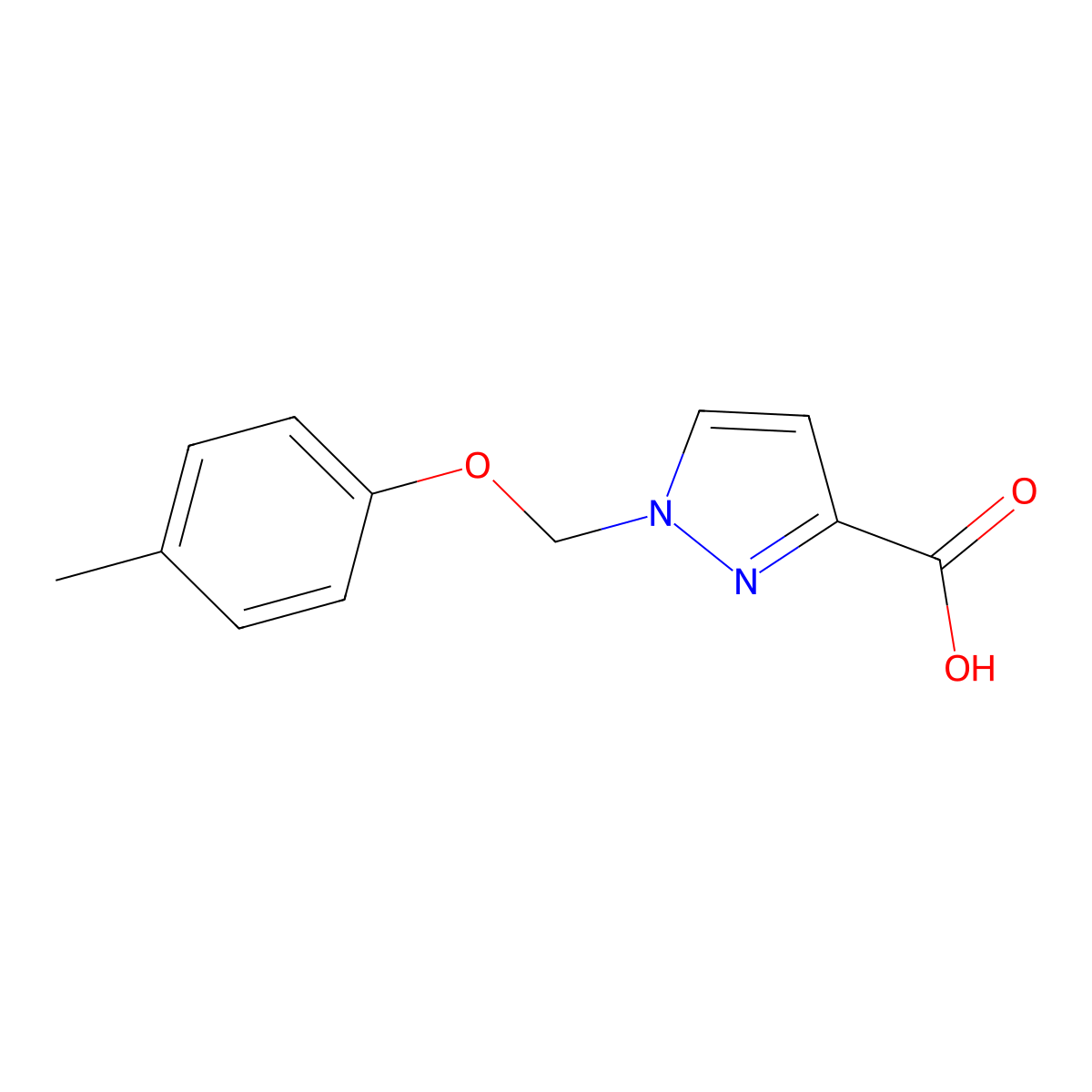 1-[(4-methylphenoxy)methyl]-1H-pyrazole-3-carboxylic acid molecular structure, CAS 1006442-36-9