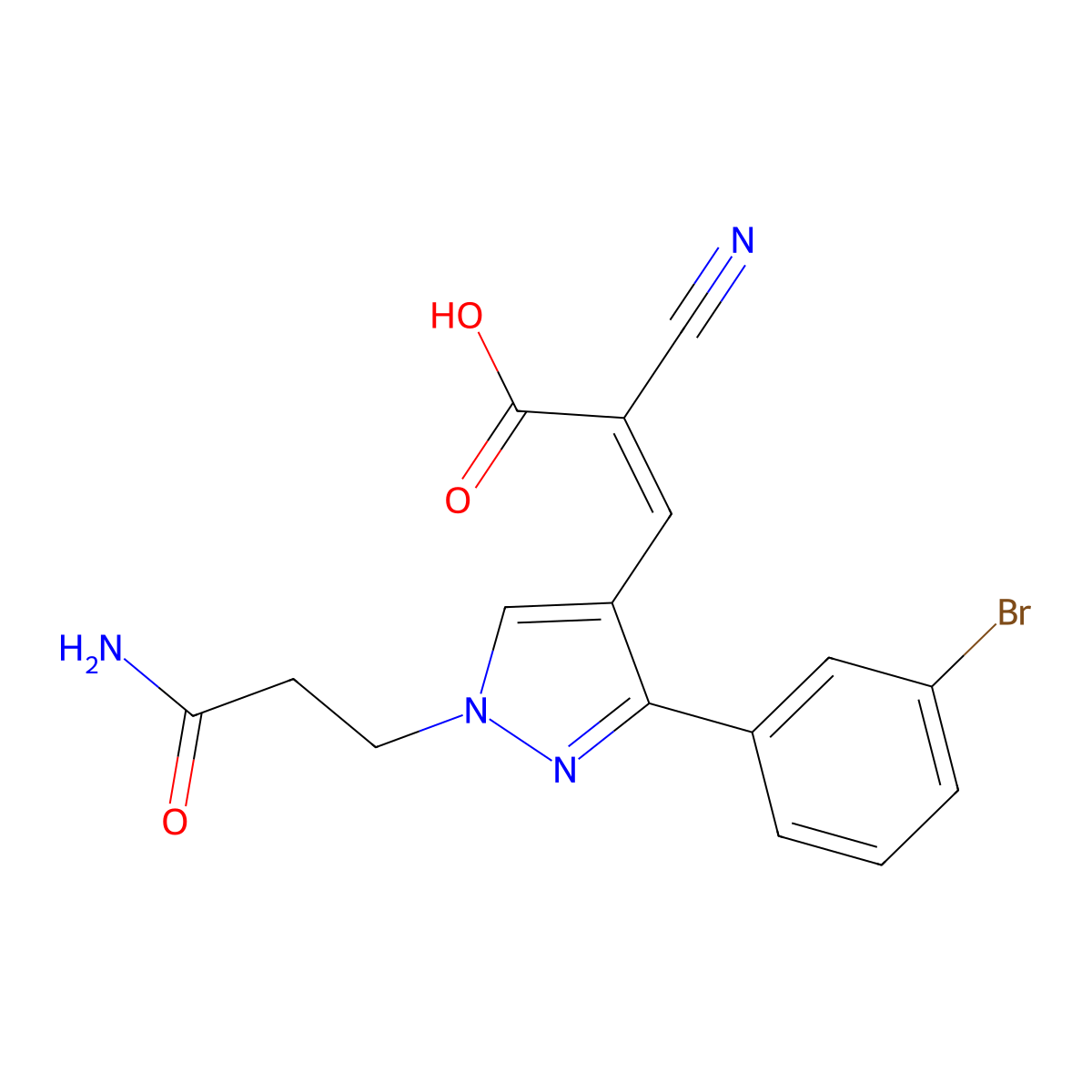 3-[1-(3-Amino-3-oxopropyl)-3-(3-bromophenyl)pyrazol-4-yl]-2-cyanoprop-2-enoic acid molecular structure, CAS 1006442-44-9