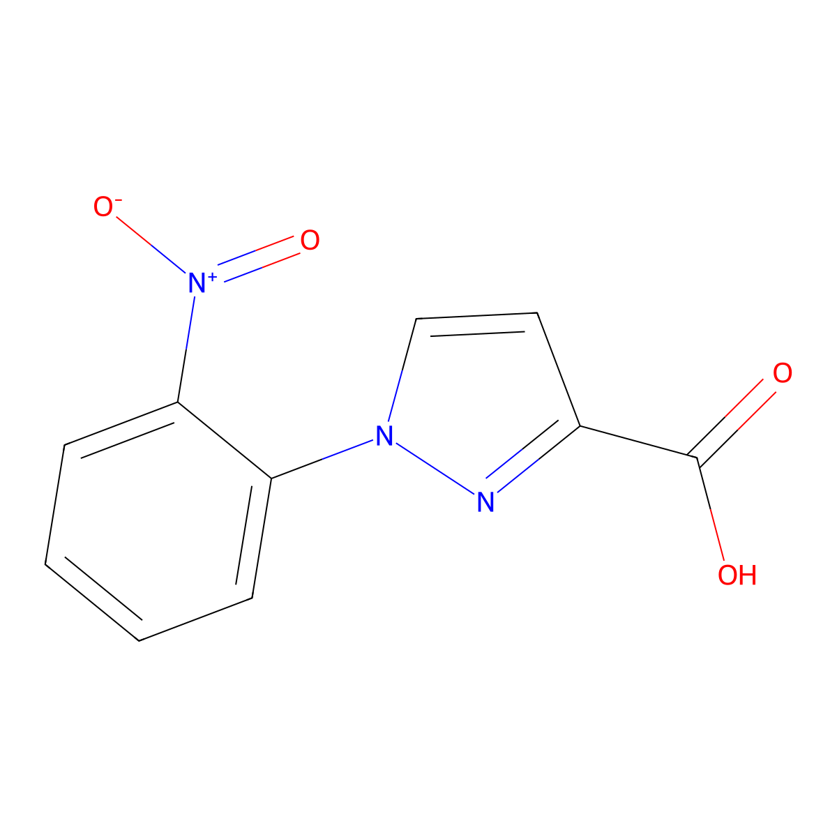 1-(2-nitrophenyl)-1H-pyrazole-3-carboxylic acid molecular structure, CAS 1006442-69-8