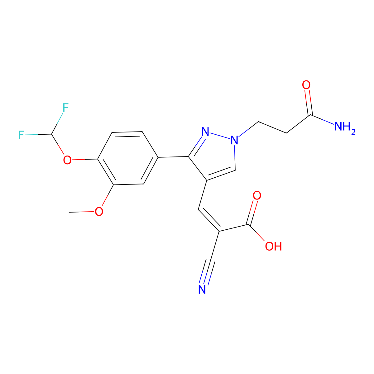 3-[1-(2-carbamoylethyl)-3-[4-(difluoromethoxy)-3-methoxyphenyl]-1H-pyrazol-4-yl]-2-cyanoprop-2-enoic acid molecular structure, CAS 1006442-80-3