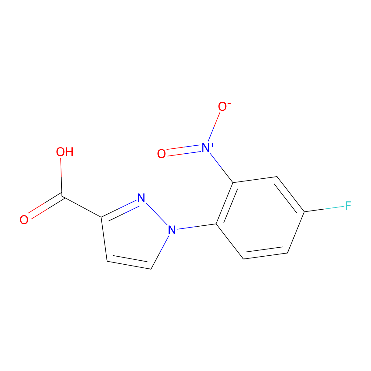 1-(4-fluoro-2-nitrophenyl)-1H-pyrazole-3-carboxylic acid molecular structure, CAS 1006442-84-7