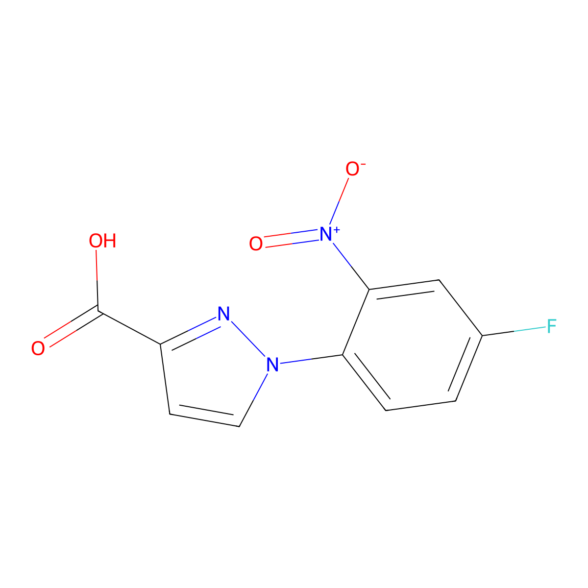 1-(4-fluoro-2-nitrophenyl)-1H-pyrazole-3-carboxylic acid molecular structure, CAS 1006442-84-7
