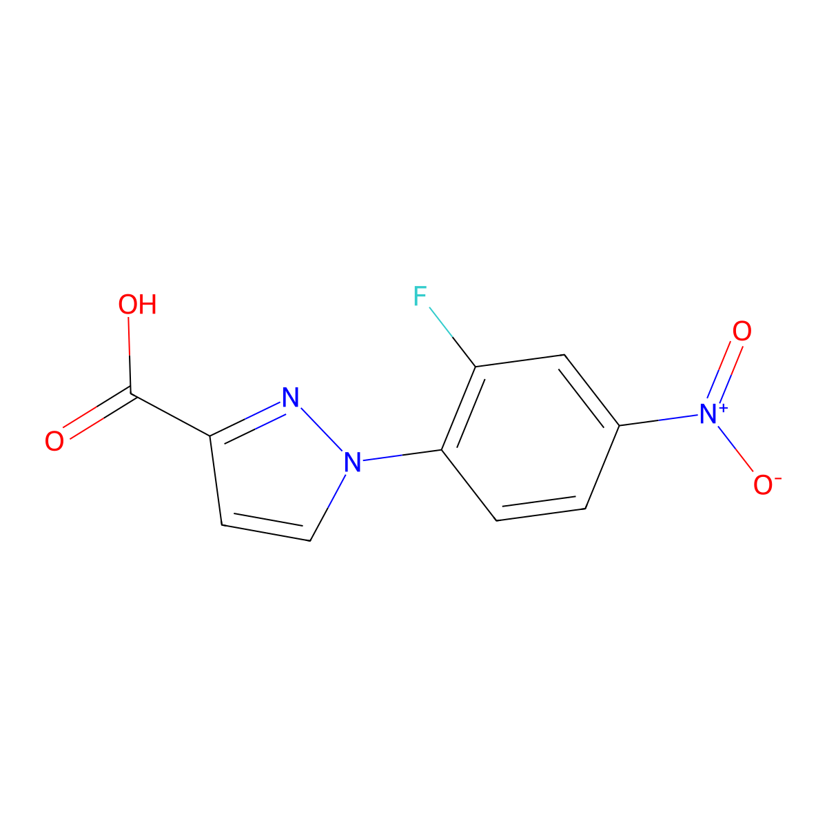 1-(2-fluoro-4-nitrophenyl)-1H-pyrazole-3-carboxylic acid molecular structure, CAS 1006442-88-1