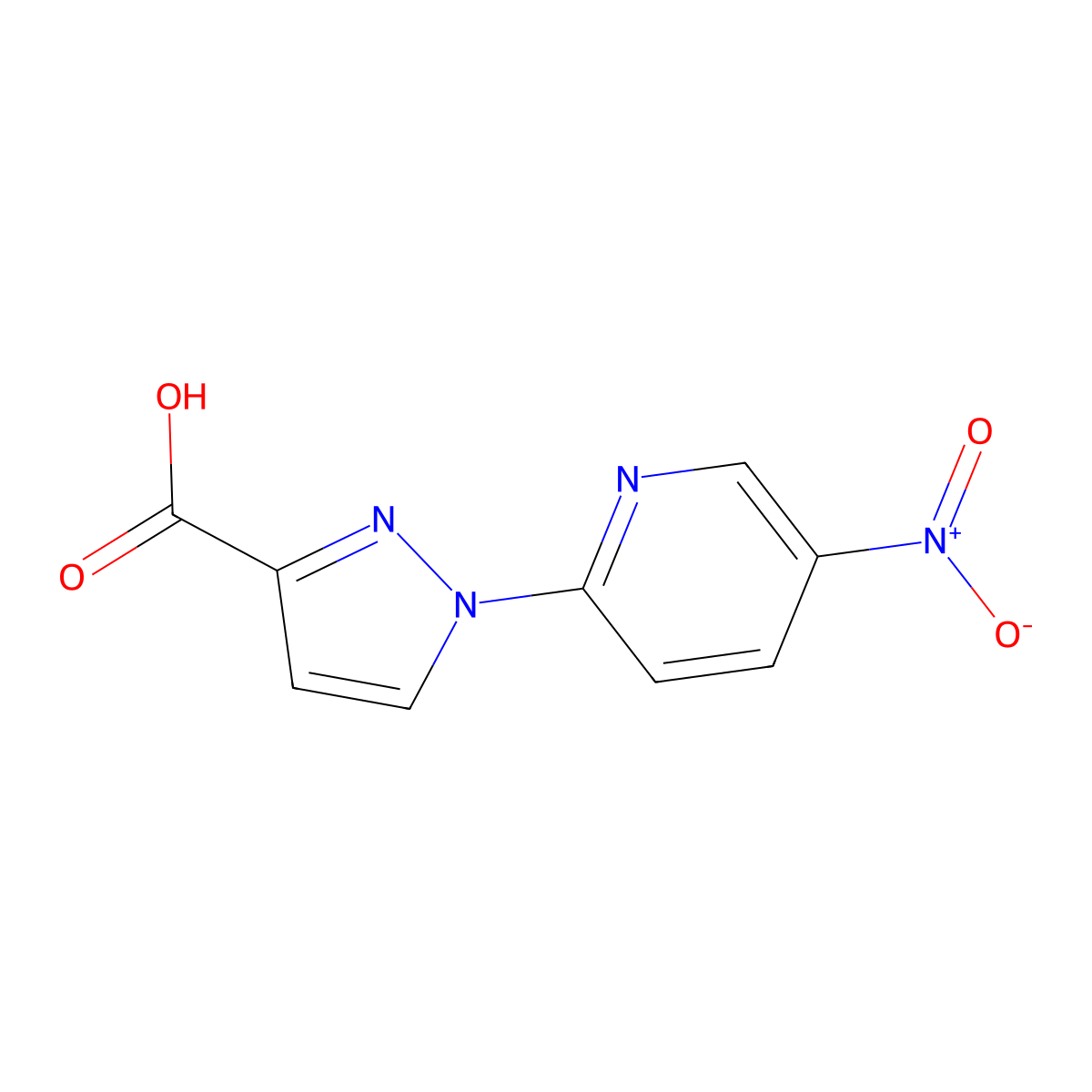 1-(5-nitropyridin-2-yl)-1H-pyrazole-3-carboxylic acid molecular structure, CAS 1006443-01-1