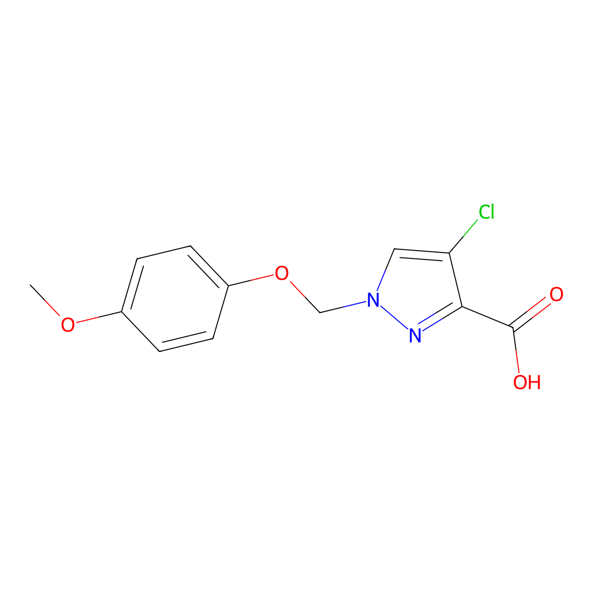 4-Chloro-1-[(4-methoxyphenoxy)methyl]-1H-pyrazole-3-carboxylic acid molecular structure, CAS 1006444-12-7