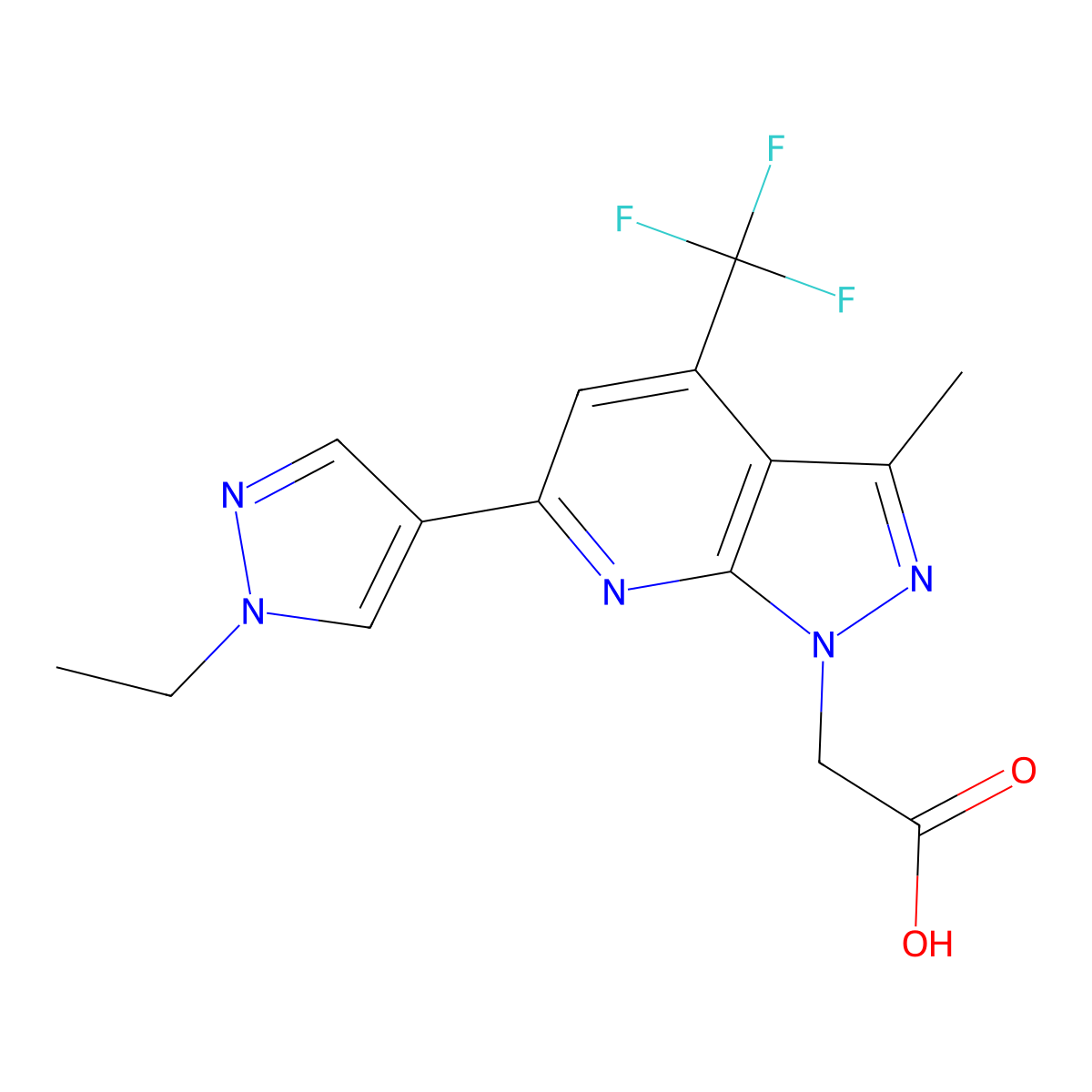 [6-(1-ethyl-1H-pyrazol-4-yl)-3-methyl-4-(trifluoromethyl)-1H-pyrazolo[3,4-b]pyridin-1-yl]acetic acid molecular structure, CAS 1006444-20-7