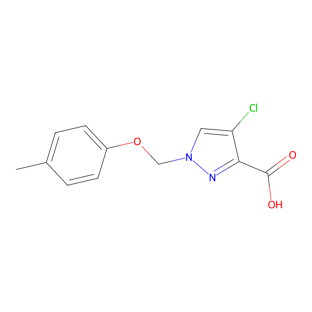 4-chloro-1-[(4-methylphenoxy)methyl]-1H-pyrazole-3-carboxylic acid molecular structure, CAS 1006444-40-1