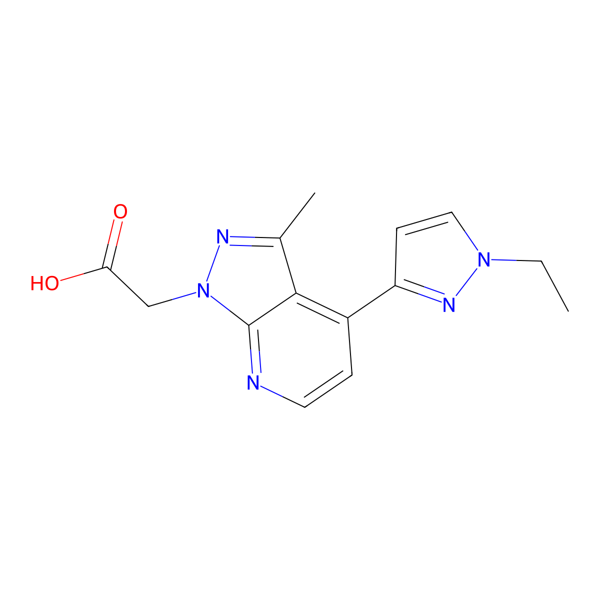 2-(4-(1-Ethyl-1H-pyrazol-3-yl)-3-methyl-1H-pyrazolo[3,4-b]pyridin-1-yl)acetic acid molecular structure, CAS 1006444-48-9