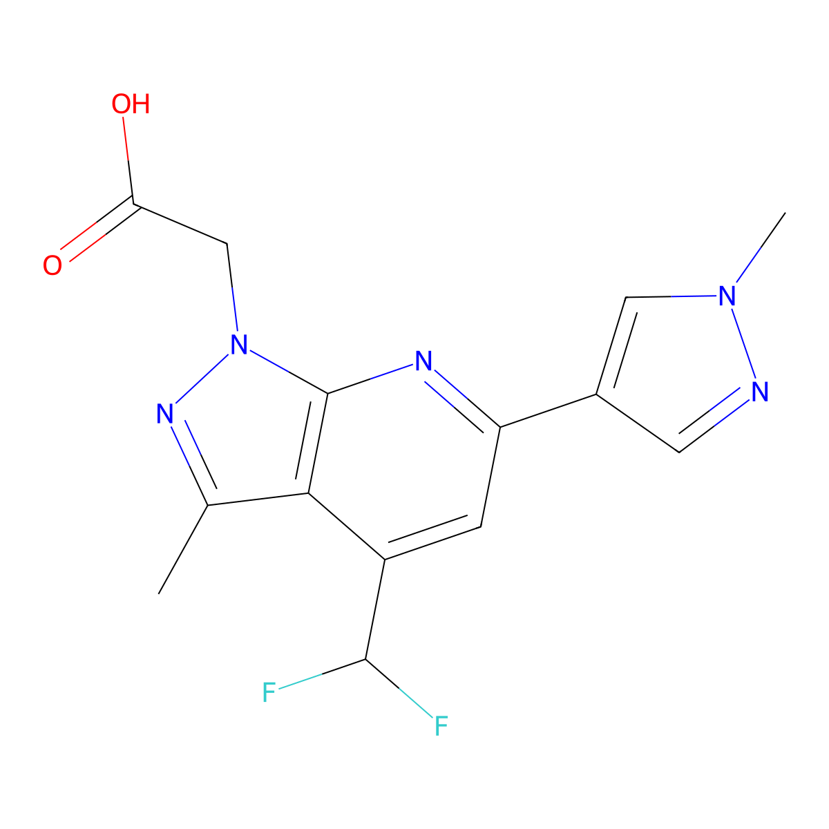 [4-(difluoromethyl)-3-methyl-6-(1-methyl-1H-pyrazol-4-yl)-1H-pyrazolo[3,4-b]pyridin-1-yl]acetic acid molecular structure, CAS 1006444-93-4