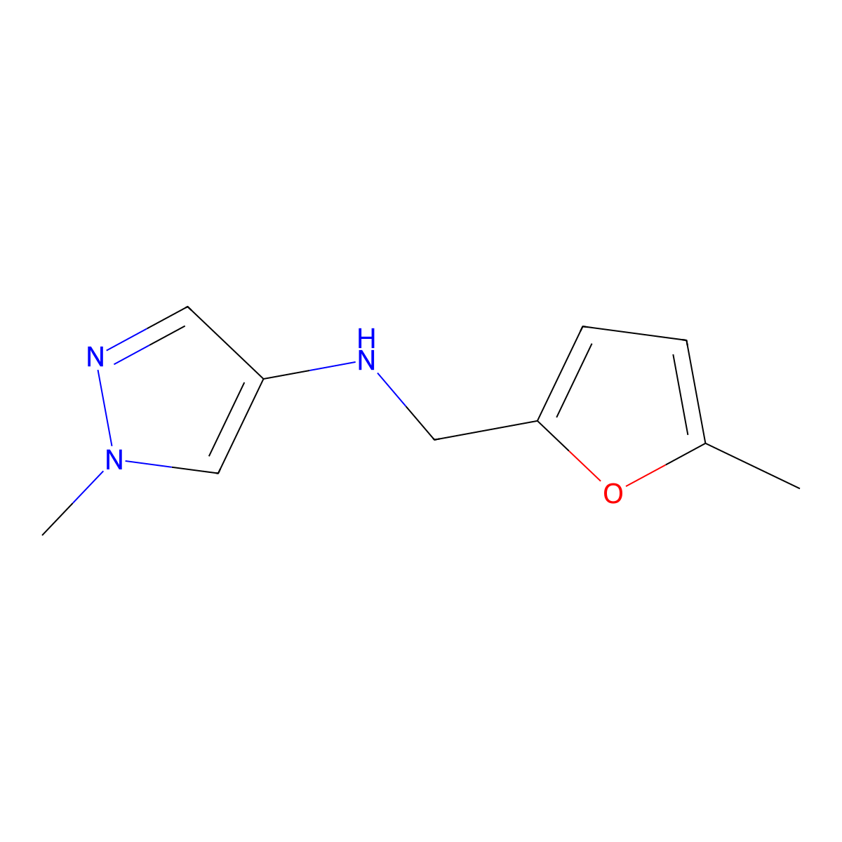 1-Methyl-N-((5-methylfuran-2-yl)methyl)-1H-pyrazol-4-amine molecular structure, CAS 1006446-30-5