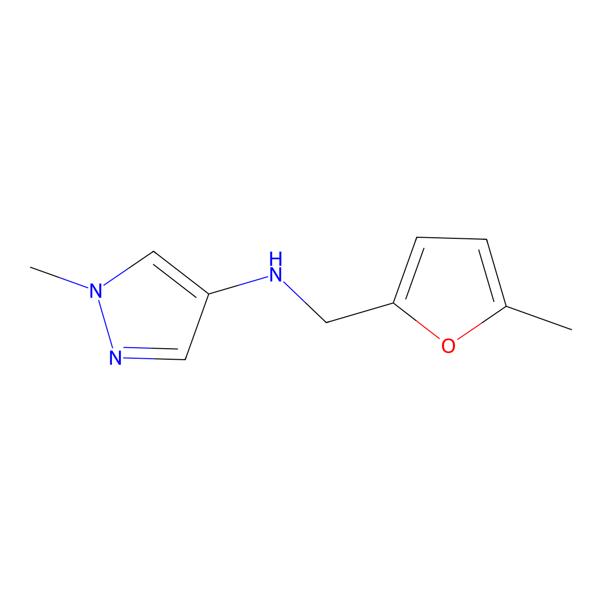 1-Methyl-N-((5-methylfuran-2-yl)methyl)-1H-pyrazol-4-amine molecular structure, CAS 1006446-30-5