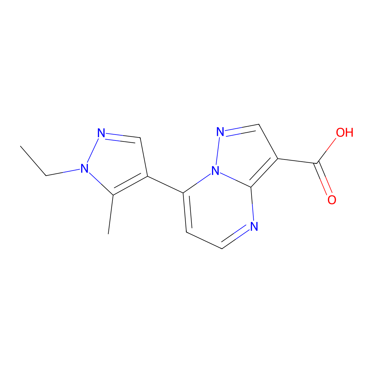 7-(1-ethyl-5-methyl-1H-pyrazol-4-yl)pyrazolo[1,5-a]pyrimidine-3-carboxylic acid molecular structure, CAS 1006446-94-1