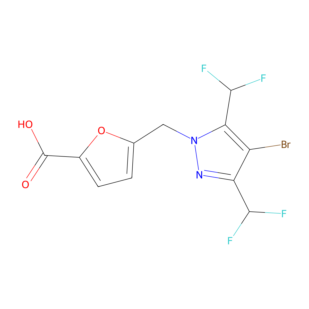 5-{[4-Bromo-3,5-bis(difluoromethyl)-1H-pyrazol-1-YL]methyl}-2-furoic acid molecular structure, CAS 1006447-74-0