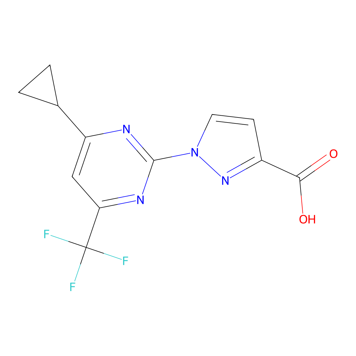 1-[4-Cyclopropyl-6-(trifluoromethyl)pyrimidin-2-yl]pyrazole-3-carboxylic acid molecular structure, CAS 1006448-08-3