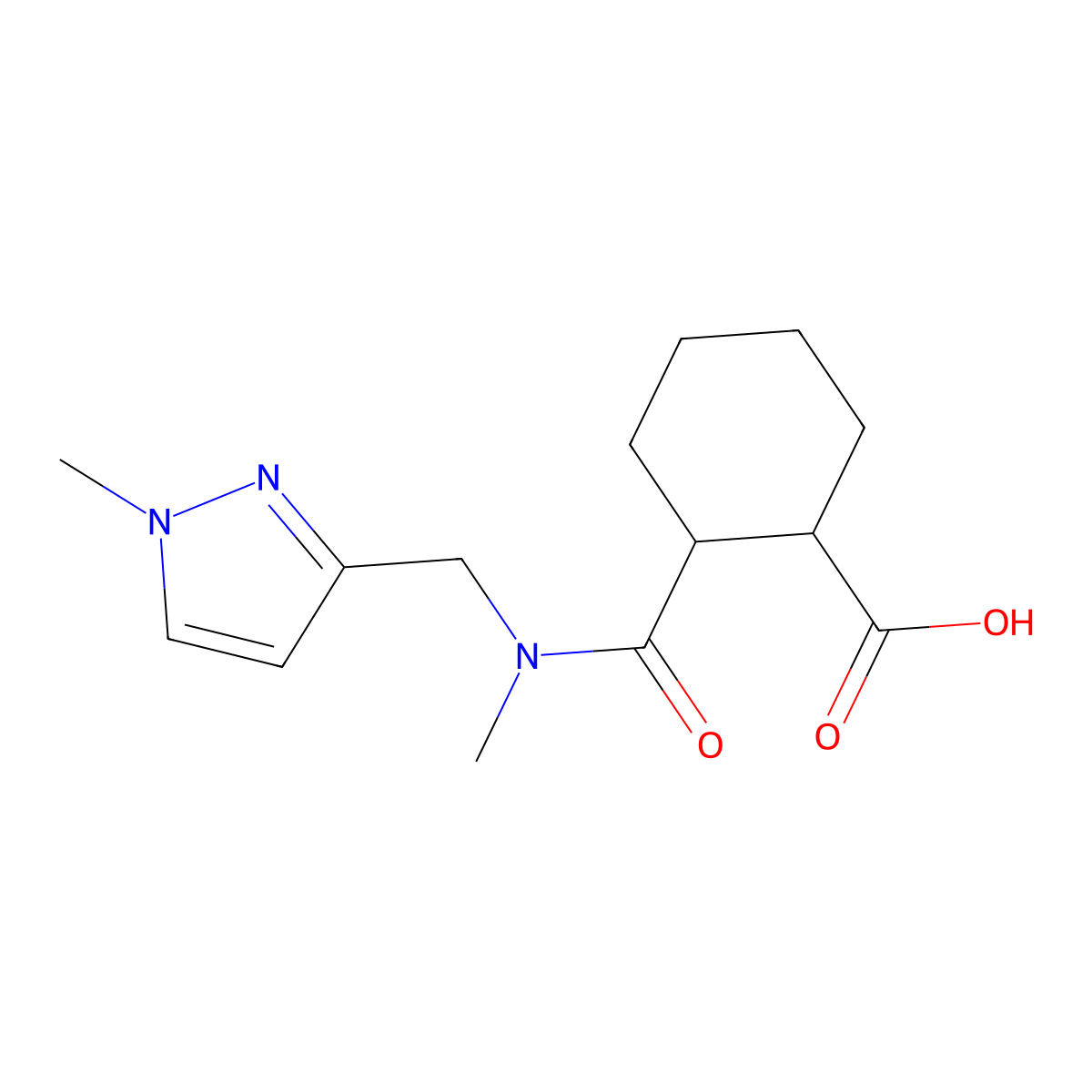 2-({Methyl[(1-methyl-1H-pyrazol-3-YL)methyl]amino}carbonyl)cyclohexanecarboxylic acid molecular structure, CAS 1006448-12-9
