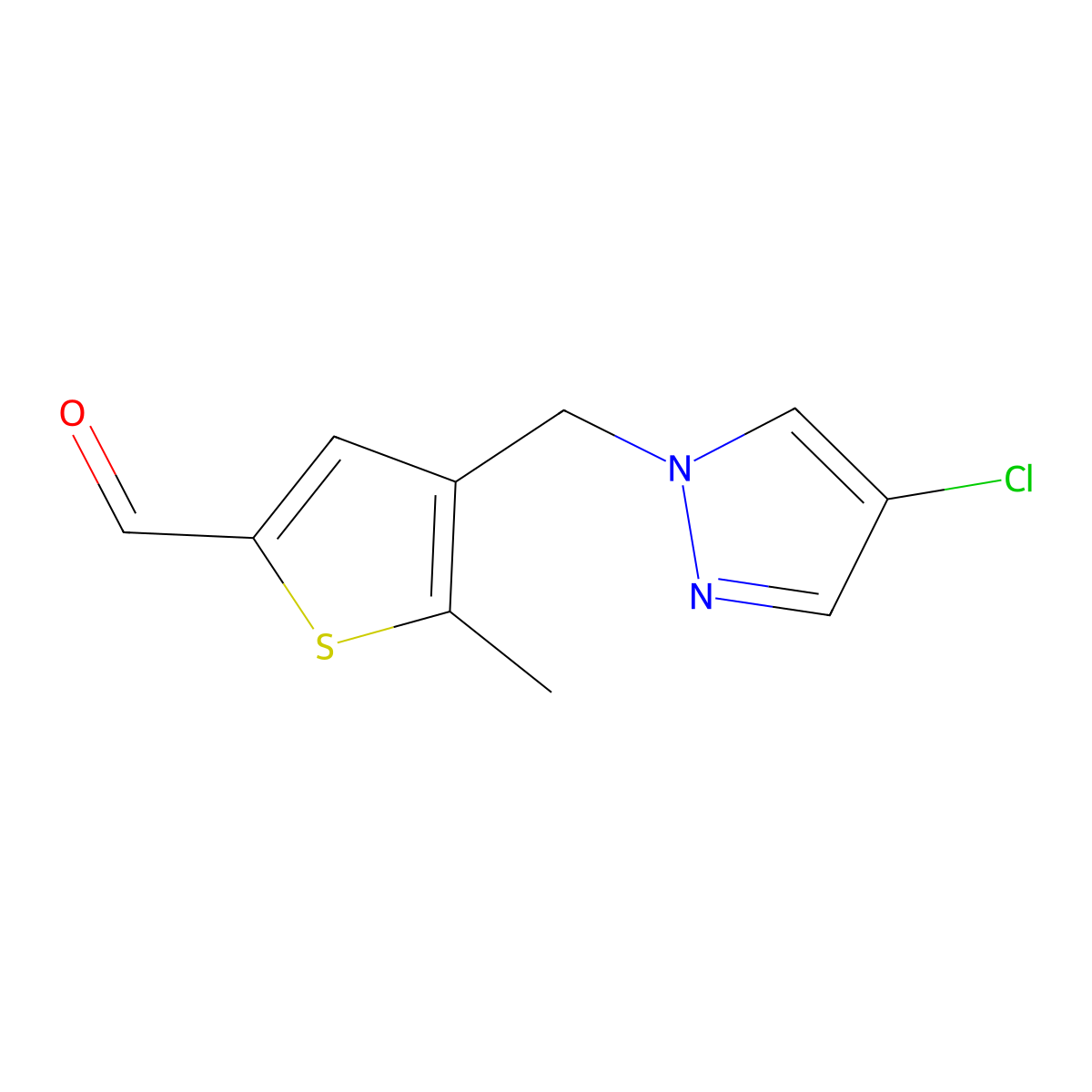 4-[(4-chloro-1H-pyrazol-1-yl)methyl]-5-methylthiophene-2-carbaldehyde molecular structure, CAS 1006448-83-4
