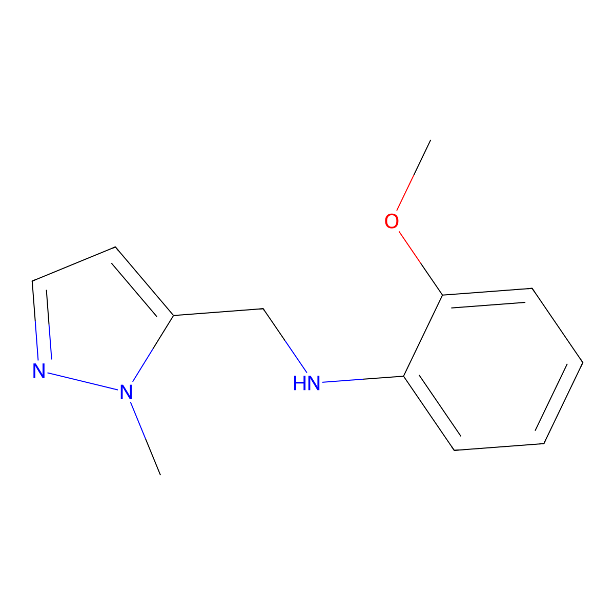2-Methoxy-N-((1-methyl-1H-pyrazol-5-yl)methyl)aniline molecular structure, CAS 1006450-90-3